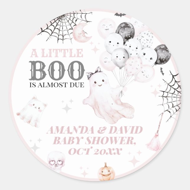 Adesivo Redondo Pequeno Boo Cute Ghost Halloween Baby Girl Chá (Frente)
