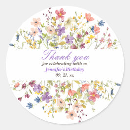 Adesivo Redondo Pequeno Brilhante Flores Selvagens Aquarela Aniver