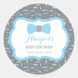 Adesivo Redondo Pequeno Chá de fraldas, Azul Bebê, Cinza