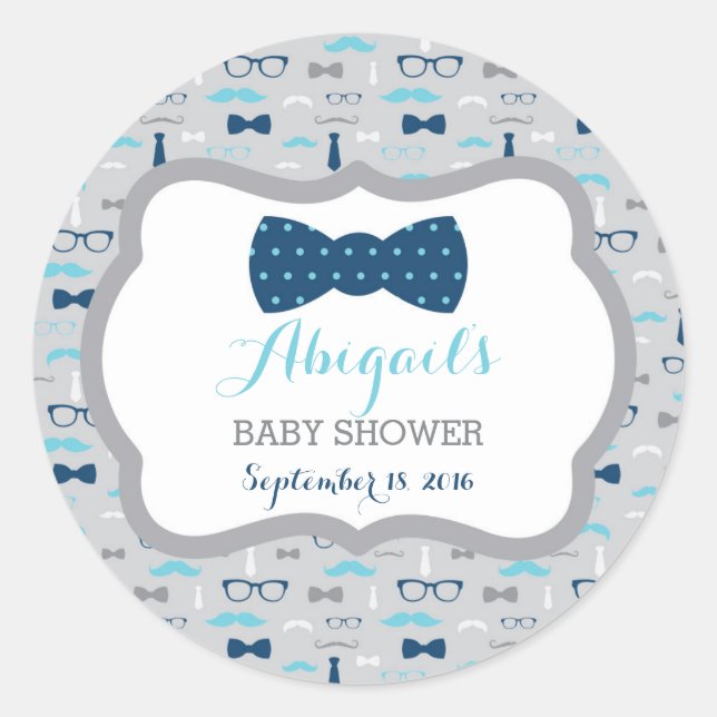 Adesivo Redondo Pequeno Chá de fraldas, Azul Bebê, Marinho (Frente)