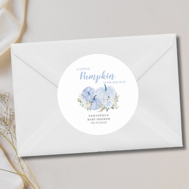 Adesivo Redondo Pequeno Chá de fraldas Azul de Abóbora (Criador carregado)