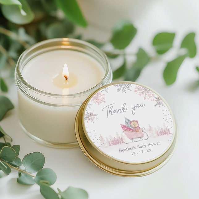 Adesivo Redondo Pequeno Chá de fraldas com floco de neve favorito (Criador carregado)