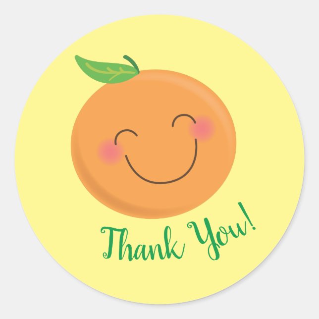 Adesivo Redondo Pequeno Chá de fraldas Cutie Tangerina Sexo Neutro (Frente)