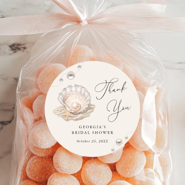 Adesivo Redondo Pequeno Chá de fraldas de Beashell de Praia do Oce (Criador carregado)