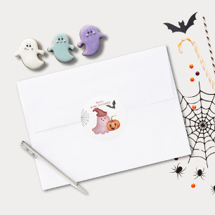 Adesivo Redondo Pequeno Chá de fraldas de Boo Fantasma Pumpkin
