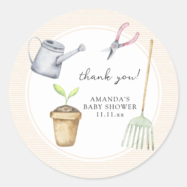 Adesivo Redondo Pequeno chá de fraldas de broto obrigado você (Frente)