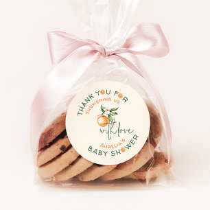 Adesivo Redondo Pequeno Chá de fraldas De Citros Cutie Obrigado A 