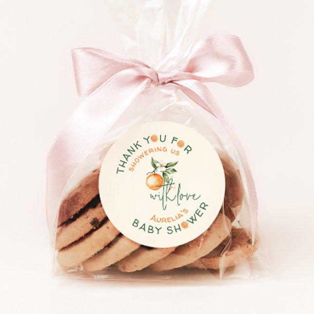 Adesivo Redondo Pequeno Chá de fraldas De Citros Cutie Obrigado A  (Criador carregado)