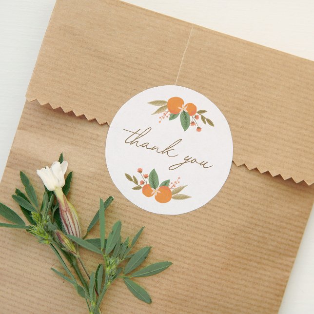 Adesivo Redondo Pequeno Chá de fraldas De Citros Cutil Obrigado (Criador carregado)