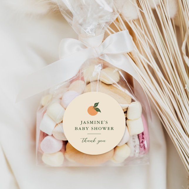 Adesivo Redondo Pequeno Chá de fraldas de Citros de Laranja Cutie (Criador carregado)