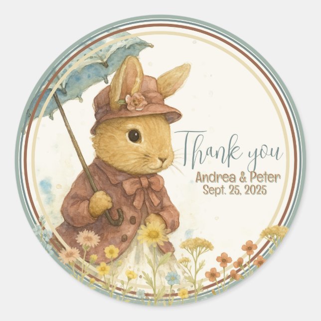 Adesivo Redondo Pequeno Chá de fraldas de Coelho para Garota (Frente)