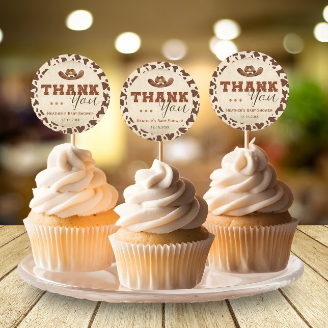 Adesivo Redondo Pequeno Chá de fraldas de Cowboy Ocidental (Criador carregado)