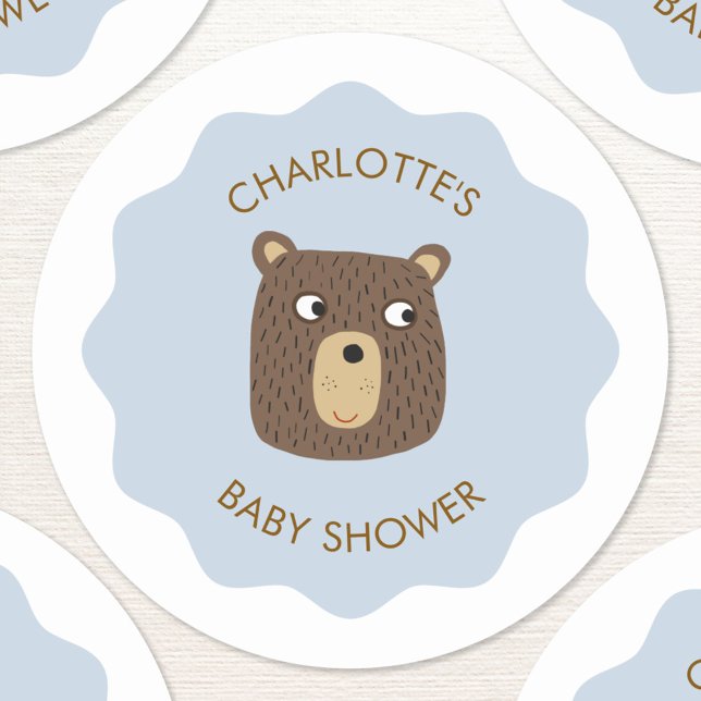 Adesivo Redondo Pequeno Chá de fraldas de Cubo de Urso Personaliza (Adorable little teddy bear cub personalized baby shower party stickers)