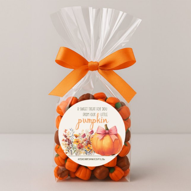 Adesivo Redondo Pequeno Chá de fraldas de Doce Pumpkin (Little Pumpkin baby shower Sweet Treat sticker)