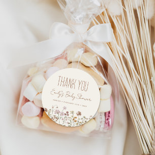 Adesivo Redondo Pequeno Chá de fraldas De Flor Selvagem, Obrigado