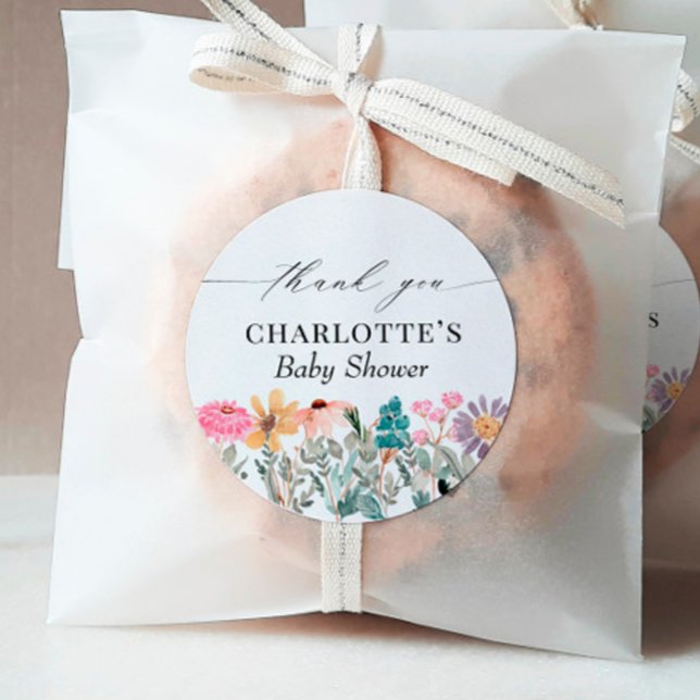 Adesivo Redondo Pequeno Chá de fraldas De Flor Selvagem Obrigado A (Criador carregado)