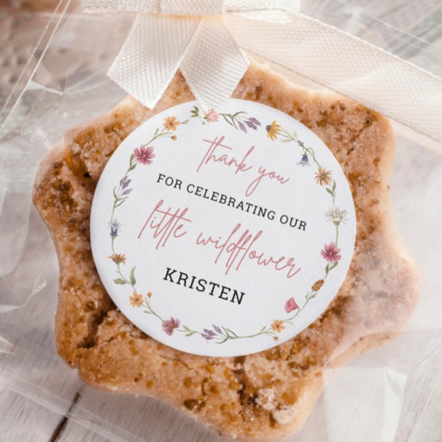 Adesivo Redondo Pequeno Chá de fraldas De Flor Selvagem Obrigado A (Criador carregado)