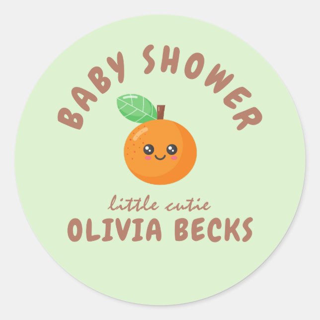 Adesivo Redondo Pequeno Chá de fraldas de Laranja Cutie (Frente)