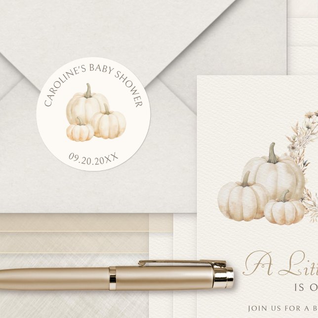 Adesivo Redondo Pequeno Chá de fraldas de outono Elegante de Abóbo (Criador carregado)