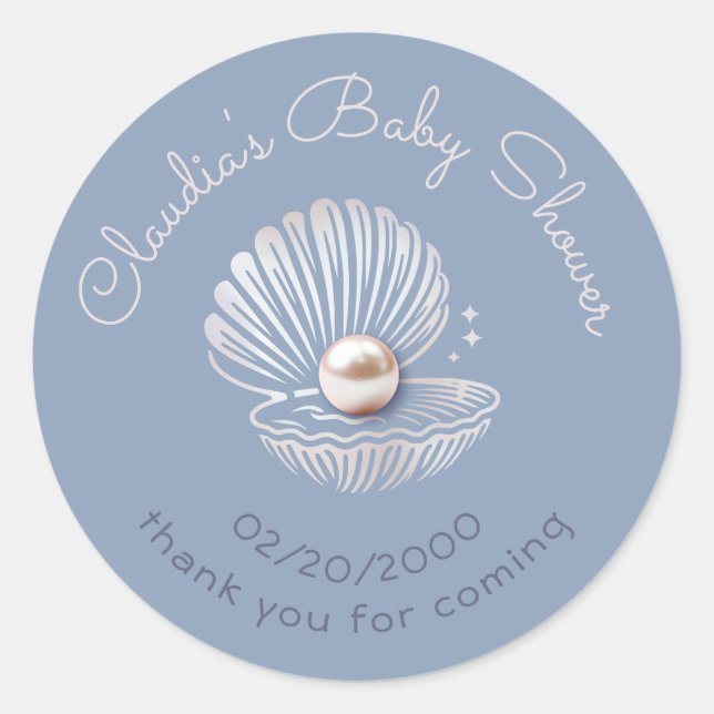 Adesivo Redondo Pequeno Chá de fraldas de pérolas (Frente)