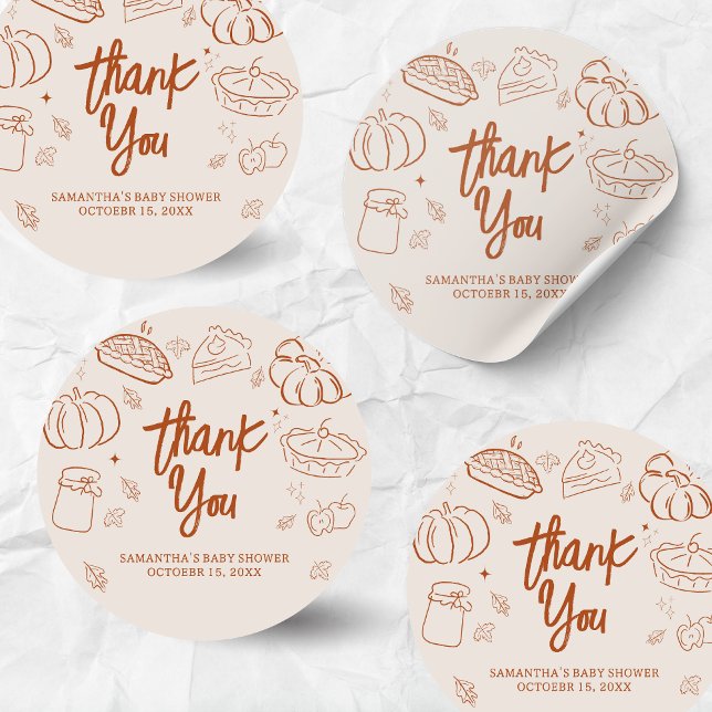 Adesivo Redondo Pequeno Chá de fraldas de Pizza Fall (Hand Drawn Little Cutie Pie Baby Shower Sticker)