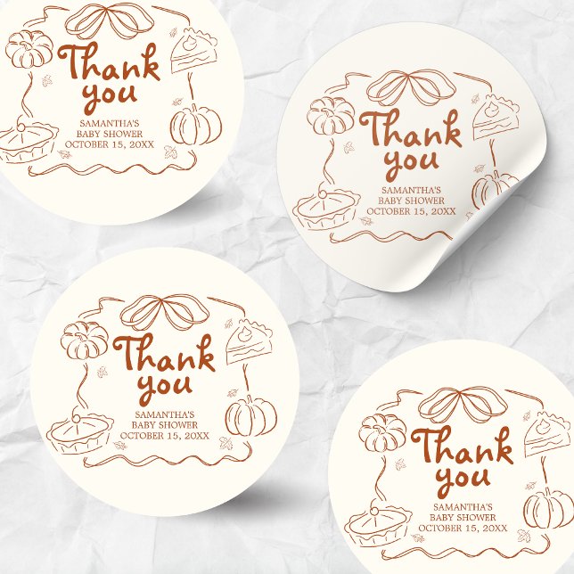 Adesivo Redondo Pequeno Chá de fraldas de Pumpkin de Torre (Hand Drawn Little Cutie Pie Baby Shower Sticker)