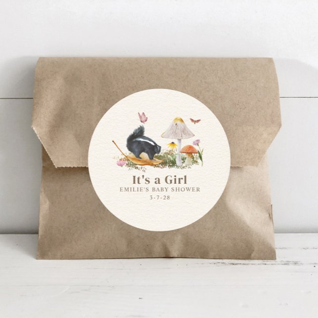 Adesivo Redondo Pequeno Chá de fraldas de Skunk Rapariga do Woodla (Criador carregado)