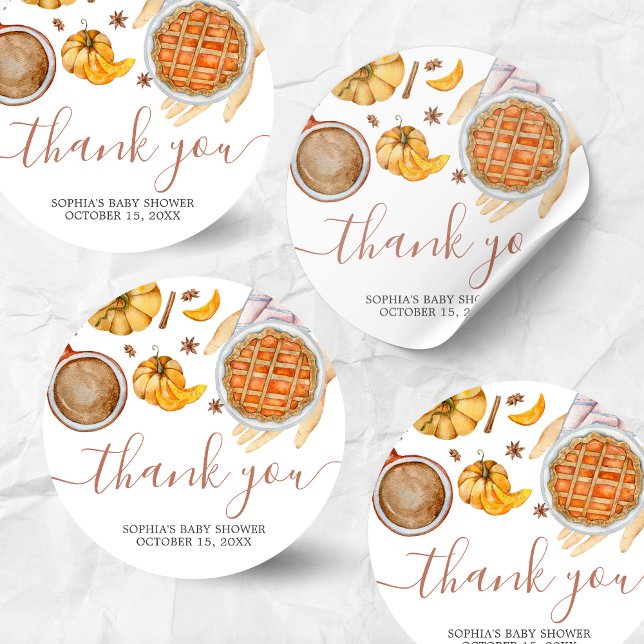 Adesivo Redondo Pequeno Chá de fraldas de tarte (Pumpkin Cutie Pie Fall Baby Shower Sticker)