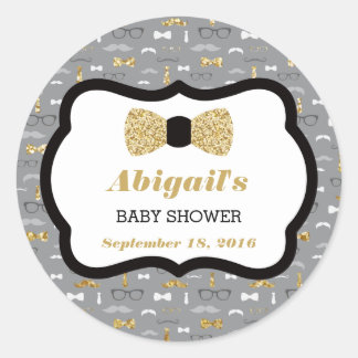 Adesivo Redondo Pequeno Chá de fraldas, Dourado, Cinza, Preto