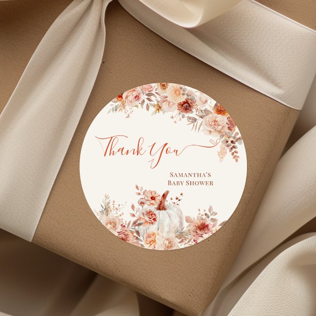 Adesivo Redondo Pequeno Chá de fraldas Floral de Abóbora (Criador carregado)