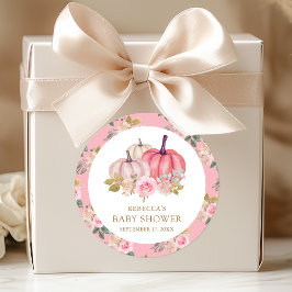 Adesivo Redondo Pequeno Chá de fraldas Floral Dourado Rosa-Rosa-Tr