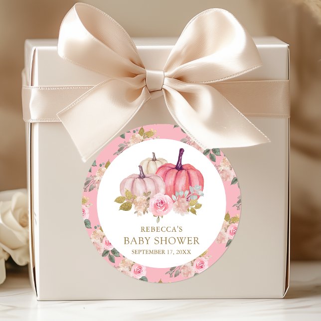 Adesivo Redondo Pequeno Chá de fraldas Floral Dourado Rosa-Rosa-Tr (Criador carregado)