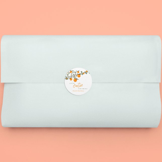 Adesivo Redondo Pequeno Chá de fraldas Neutro de Gênero Laranja Ju (Criador carregado)