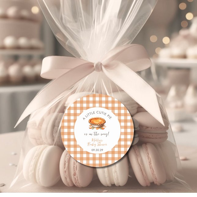 Adesivo Redondo Pequeno Chá de fraldas Pie Fall Pumpkin Gingham (Little Cutie Pie Round Sticker )