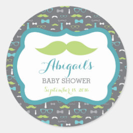 Adesivo Redondo Pequeno Chá de fraldas, Teal, Verde, Cinza