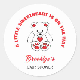 Adesivo Redondo Pequeno Chá de fraldas Vermelho, Urso Branco Branc