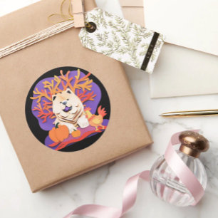 Adesivo Redondo Pequeno Creme BOO Chow escolhe o tamanho