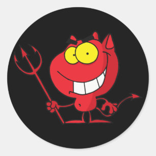 Adesivo Redondo Pequeno Diabo Com Forcado