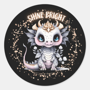 Adesivo Redondo Pequeno Dragão Ouro Branco "Brilhante"
