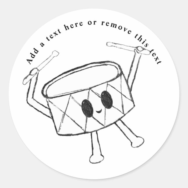 Adesivo Redondo Pequeno Drummer Boy Drum Sketch (Frente)