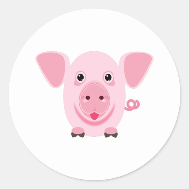Adesivo Redondo Pequeno e feliz porco rosa (Frente)