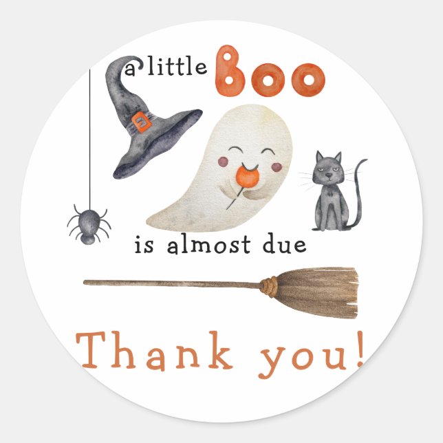 Adesivo Redondo Pequeno fantasma - obrigado chá de fraldas (Frente)