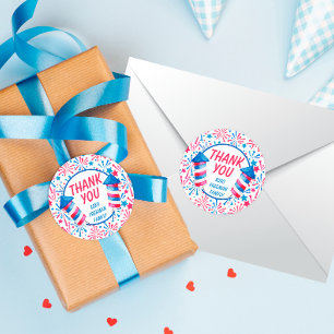 Adesivo Redondo Pequeno Firecracker 4 de julho Aniversário Obrigad