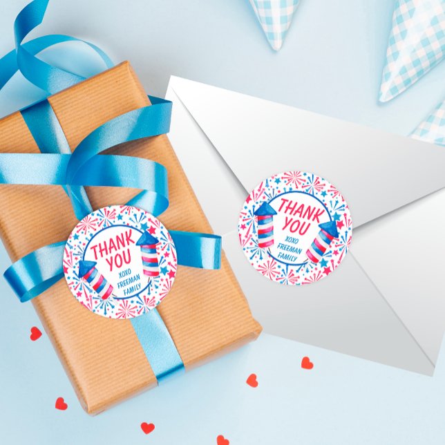 Adesivo Redondo Pequeno Firecracker 4 de julho Aniversário Obrigad (Criador carregado)