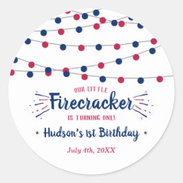 Adesivo Redondo Pequeno Firecracker 4 de julho de primeiro anivers