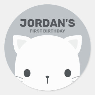 Adesivo Redondo Pequeno Gato Bonito com Nome Personalizado