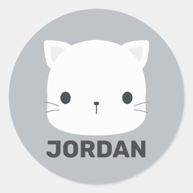 Adesivo Redondo Pequeno Gato Bonito com Nome Personalizado (Frente)