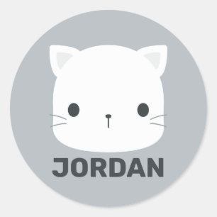 Adesivo Redondo Pequeno Gato Bonito com Nome Personalizado