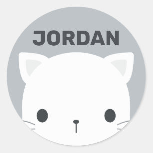 Adesivo Redondo Pequeno Gato Bonito com Nome Personalizado