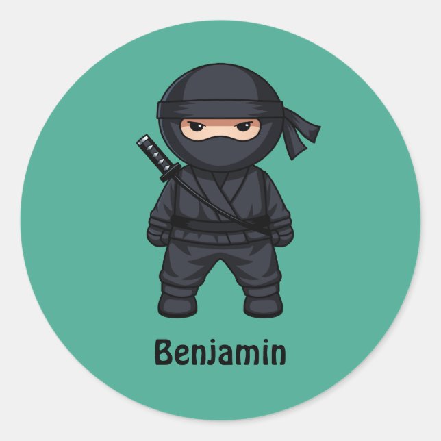 Adesivo Redondo Pequeno Guerreiro Ninja em Texto Personalizado Ver (Frente)